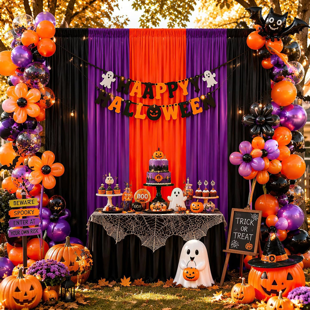 Halloween Backdrop Curtain 15ftx10ft - Halloween Wrinkle Free Satin Drapes