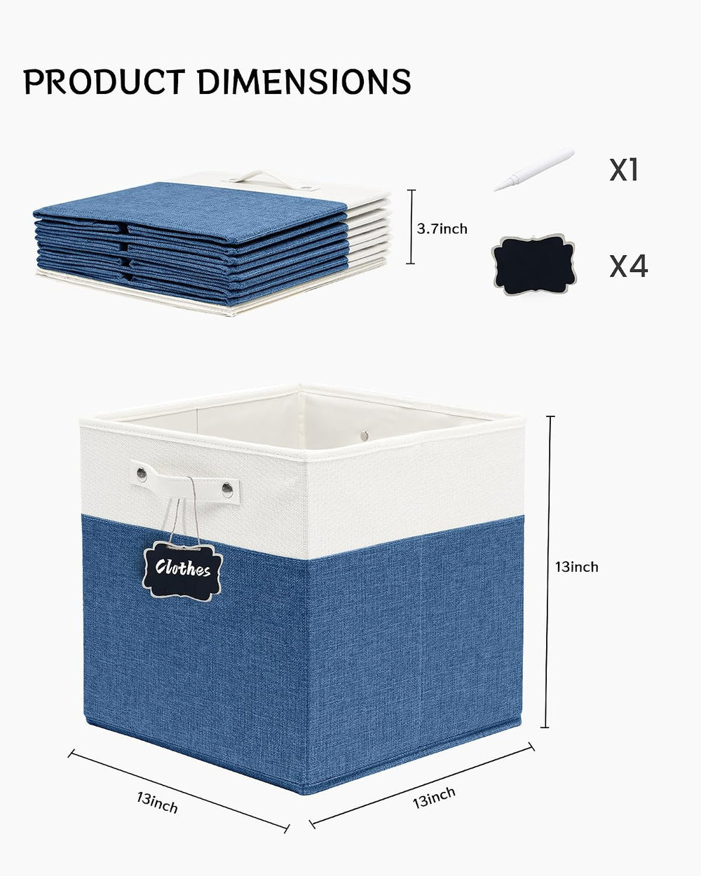FinishingBo 13 inch Cube Storage Bins with Handles 4 Pack