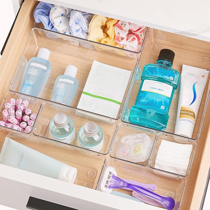 Vtopmart 72 PCS Clear Plastic Drawer Organizers Set, 4-Size Versatile Bathroom