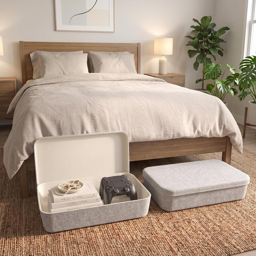 Welaxy Felt Underbed Storage Basket Gray shelf bin long shallow with Lid
