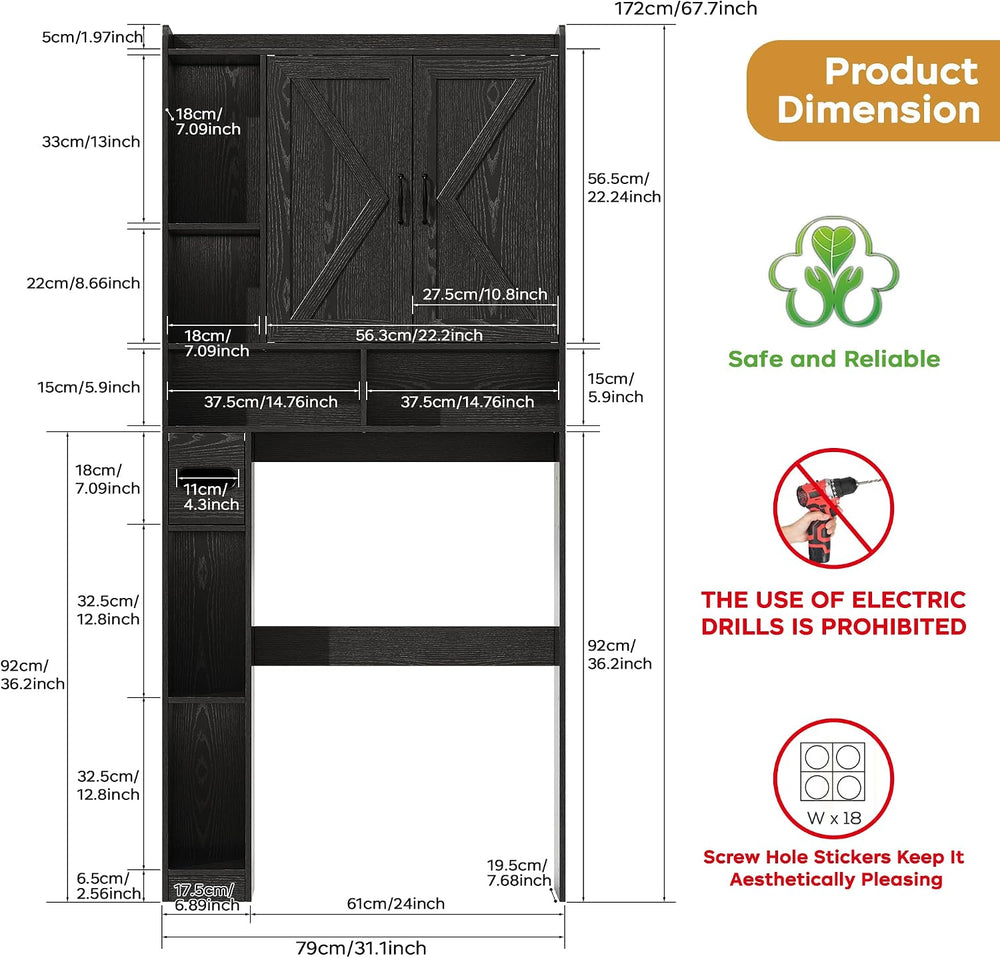 Over the Toilet Storage Cabinet, 31”W Bathroom Organizer