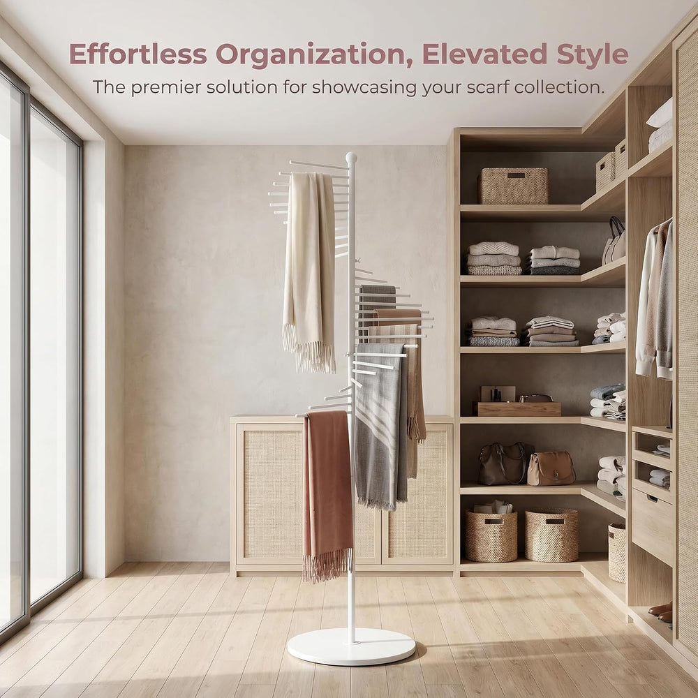 67" Freestanding Spiral Scarf Organizer - 30 Rods Metal Holder, Space Sa...