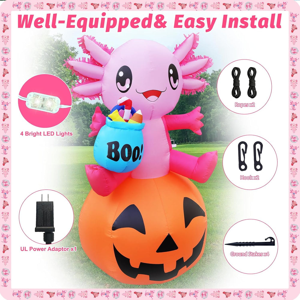 anroog Halloween Decorations Outdoor 5.2FT Axolotl Inflatables Pumpkin Blow U...