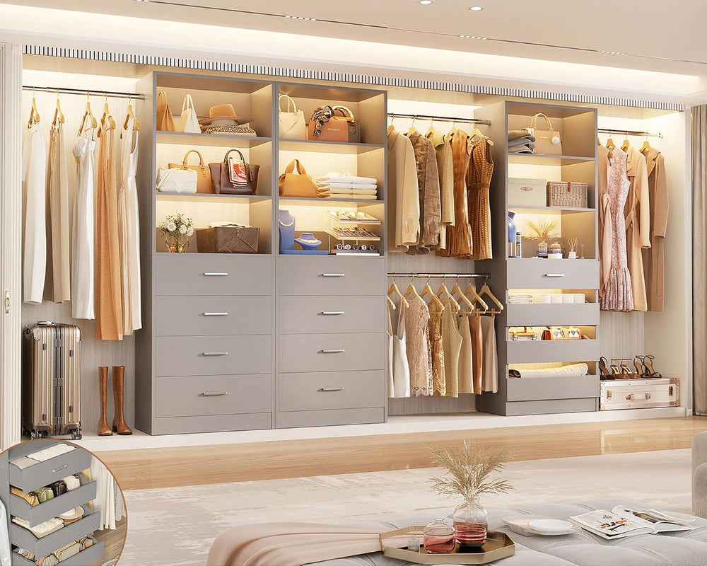 Aheaplus Closet System with 12 Drawers, 8.5-11.5Ft Closet Organizer System
