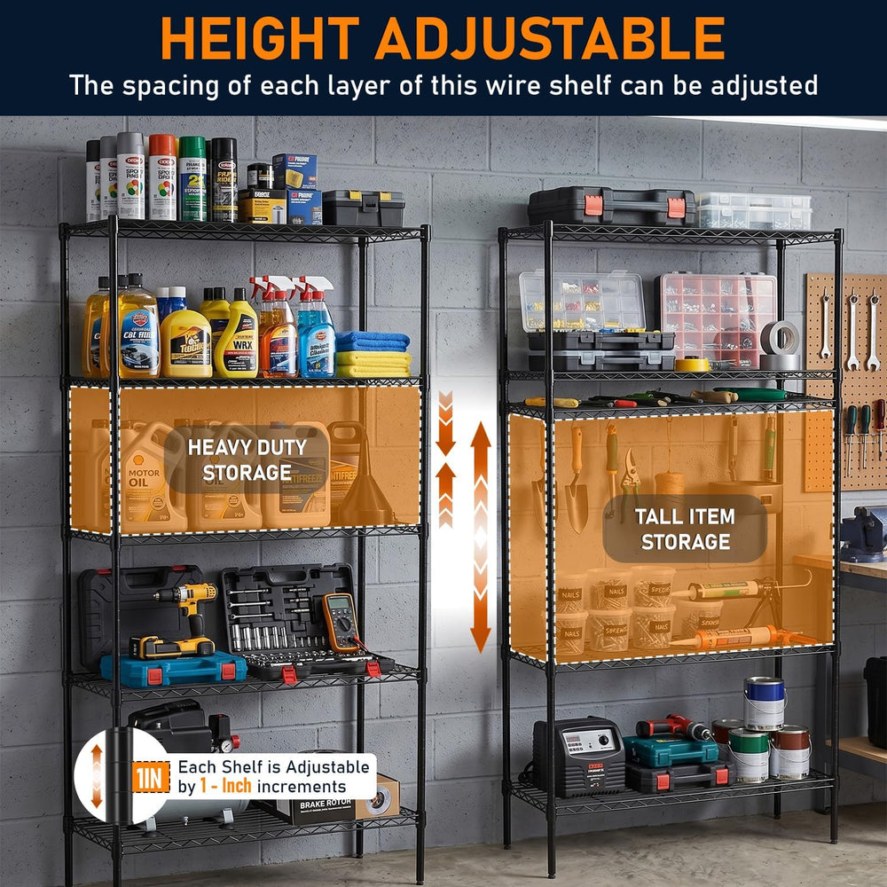 FDW | 5-Tier Wire Shelf | 36" x 14" x 72" | Black