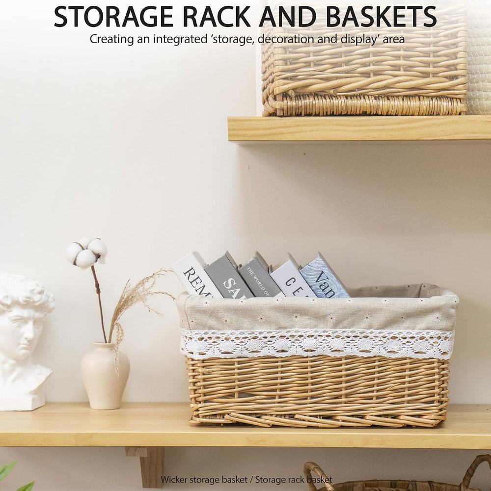 Rectangular Wicker Storage Basket with Removable Liner (Large)