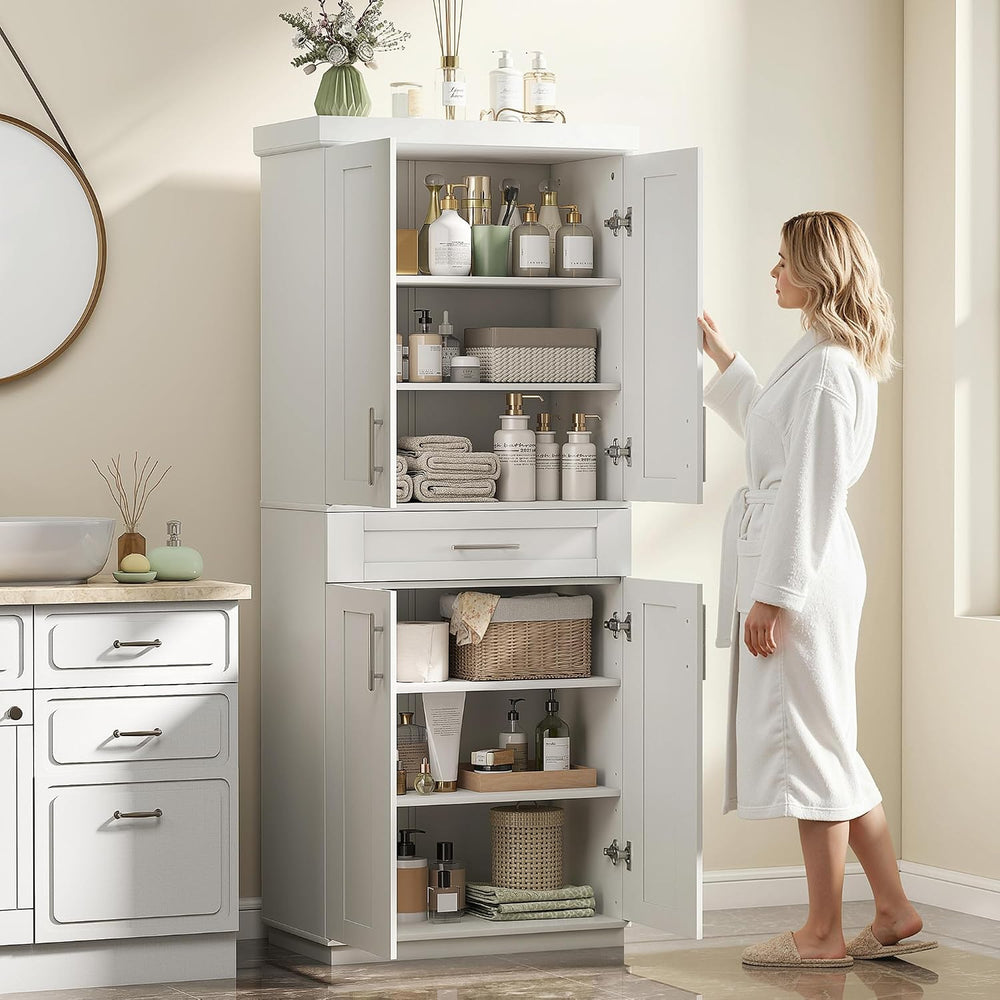 HOMCOM 72" Kitchen Pantry Storage Cabinet, Freestanding Cupboard, White