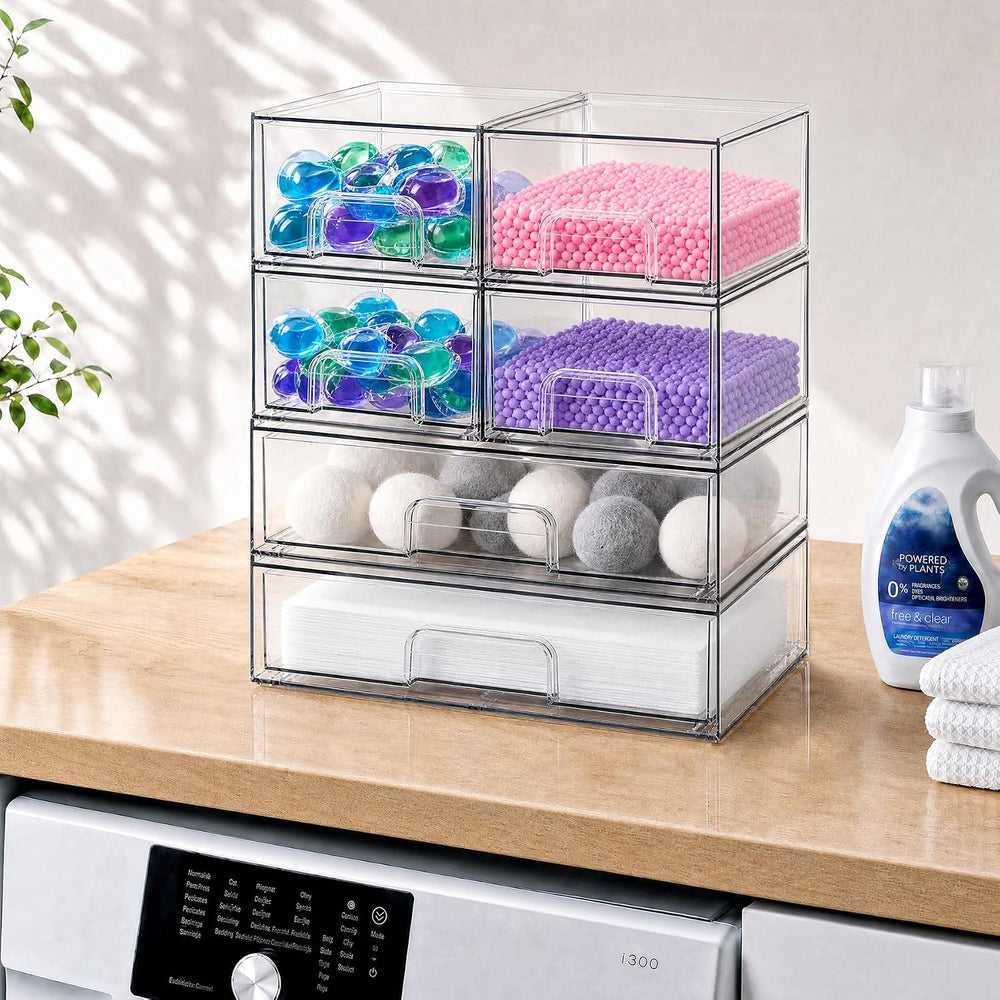 TIPGO Clear Stackable Storage Drawers, Acrylic Bathroom Makeup Organizer, Pla...