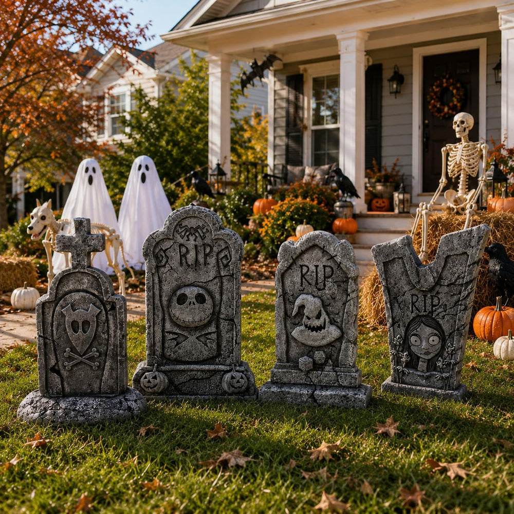 4PCS Metal Halloween Tombstone Outdoor Yard Signs with Stakes Decorations