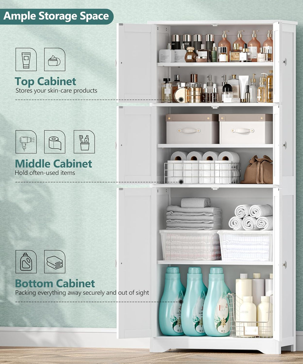 Tall Bathroom Storage Cabinet, 63" H Linen Floor Cabinet