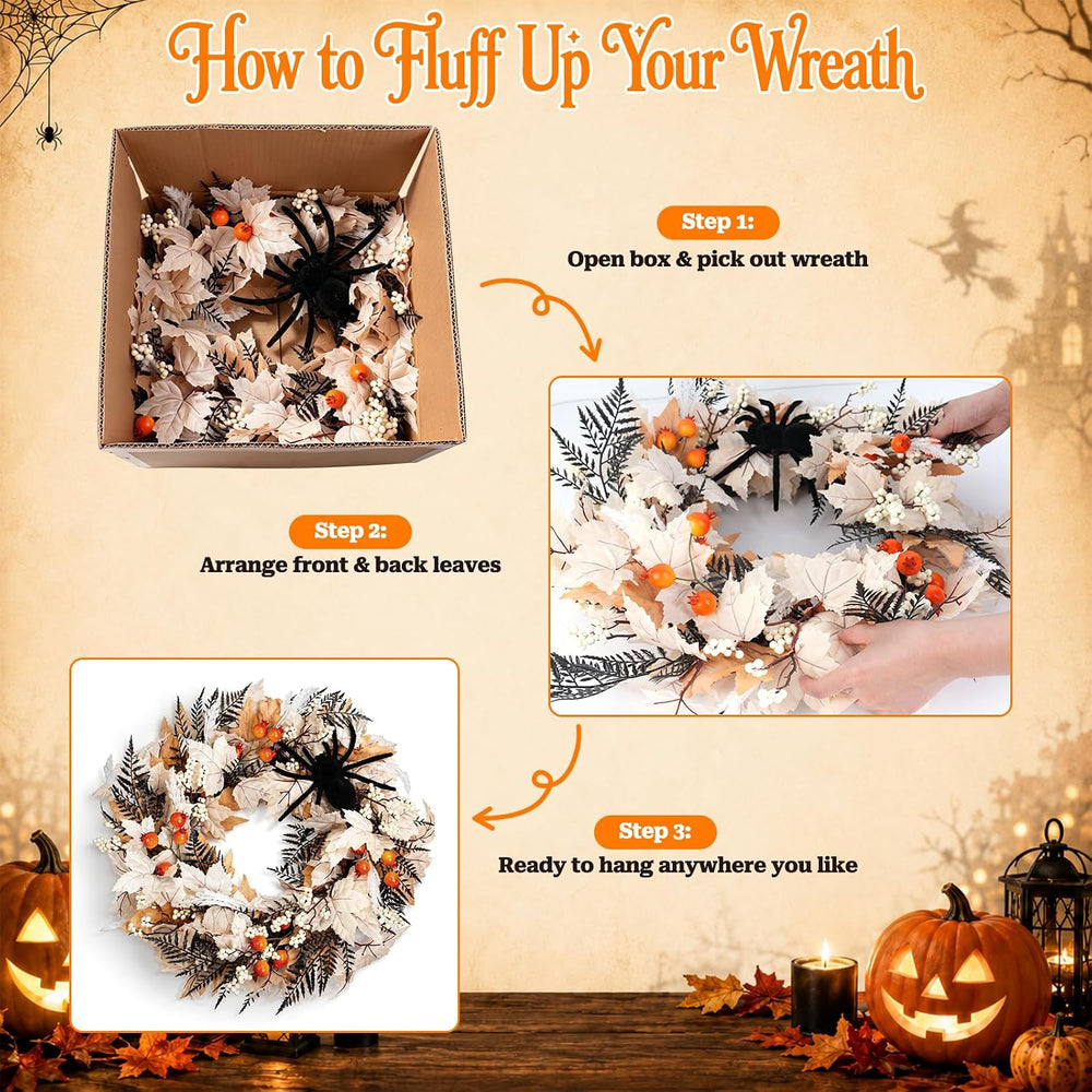 Yangrass 22" Wreath for Front Door with Spider, Fall & Halloween Hom...