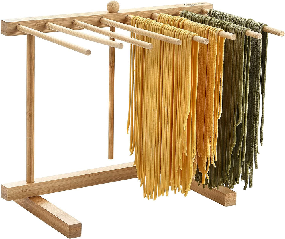 Bamboo Pasta Drying Rack with 8 bars and Transfer Wand