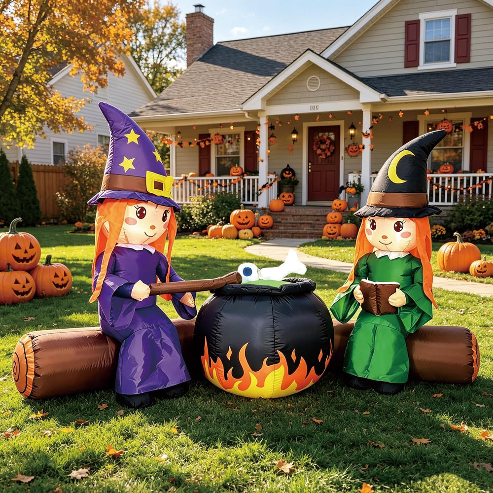 DomKom 6FT Halloween Inflatable Blow Up Decorations, Cute Witches with Cauldr...