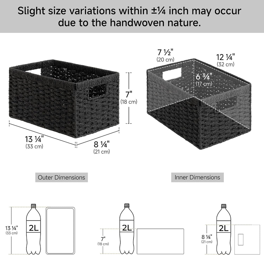 StorageWorks Wicker Storage Baskets for Organizing, Black Baskets, 2-Pack