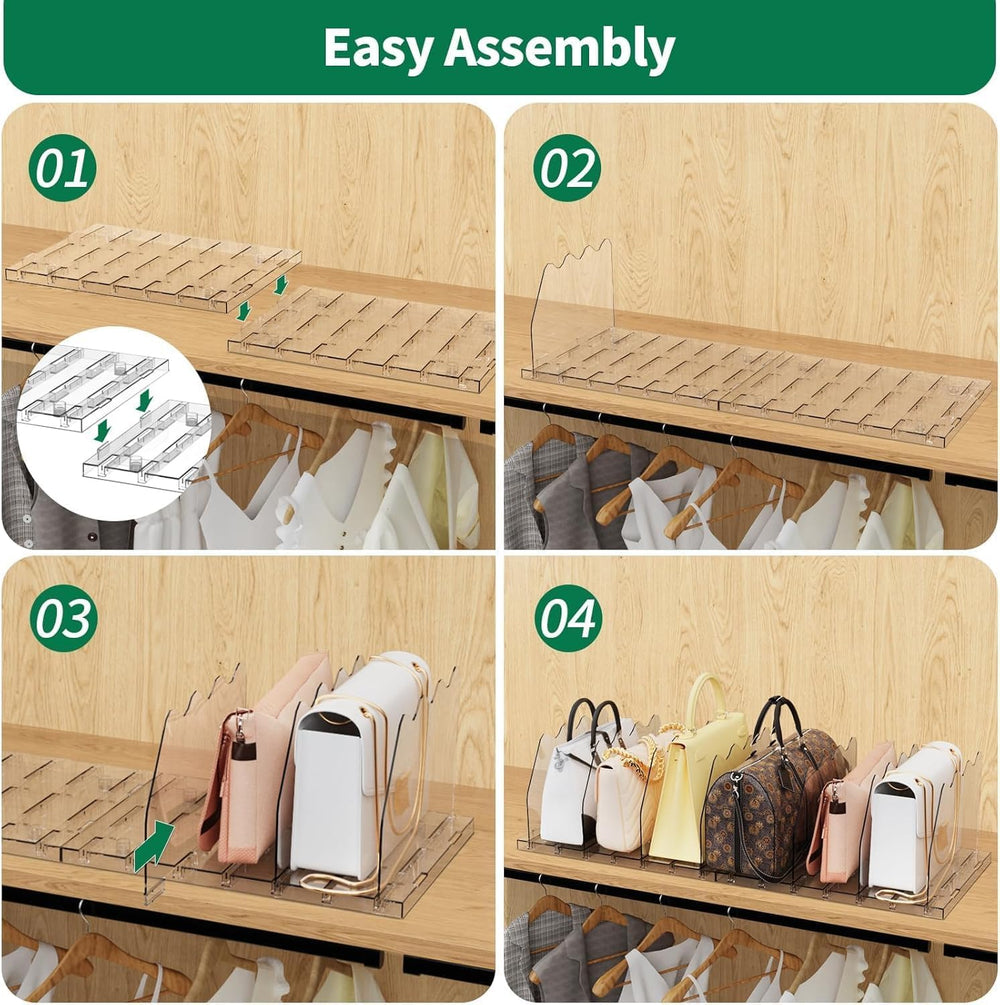 SPACEKEEPER Adjustable Shelf Divider for Closet,2 Pcs Clear Purse Organizer