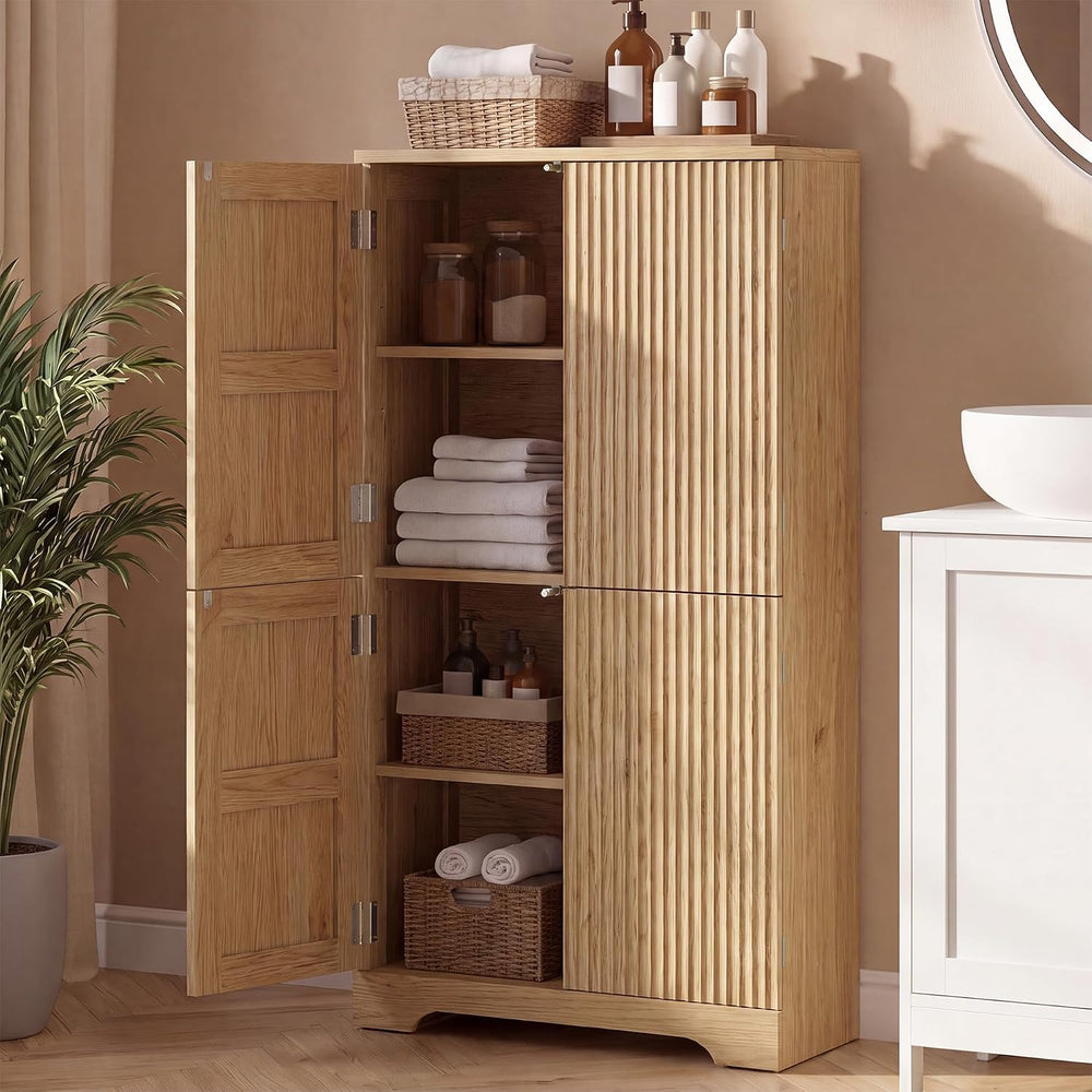 ChooChoo Bathroom Floor Cabinet with 4 Doors and Adjustable Shelves