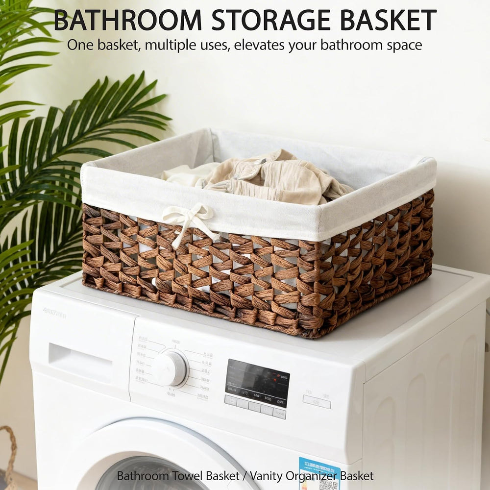 Rectangular Woven Seagrass Storage Bin with Handle,Kingwillow. (water hyacint...