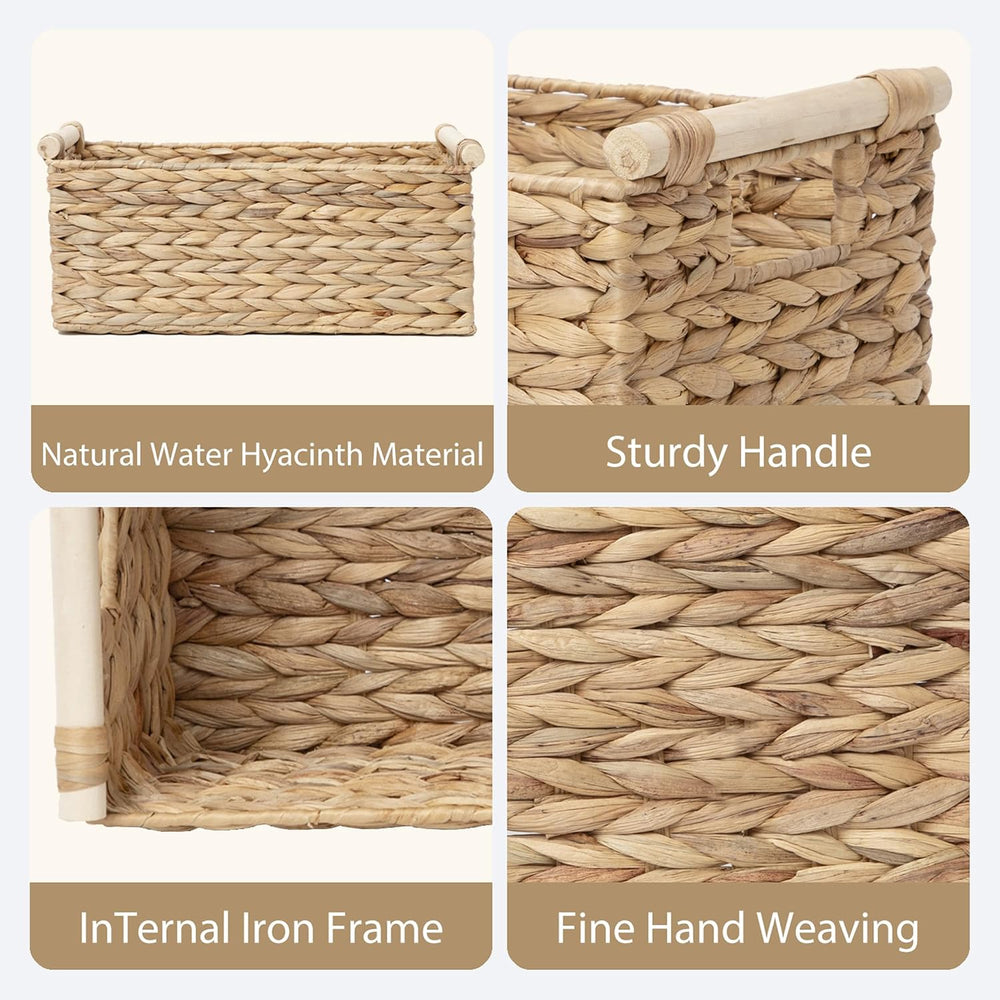 Rectangle Water Hyacinth Wicker Storage Basket Organizer(Large)