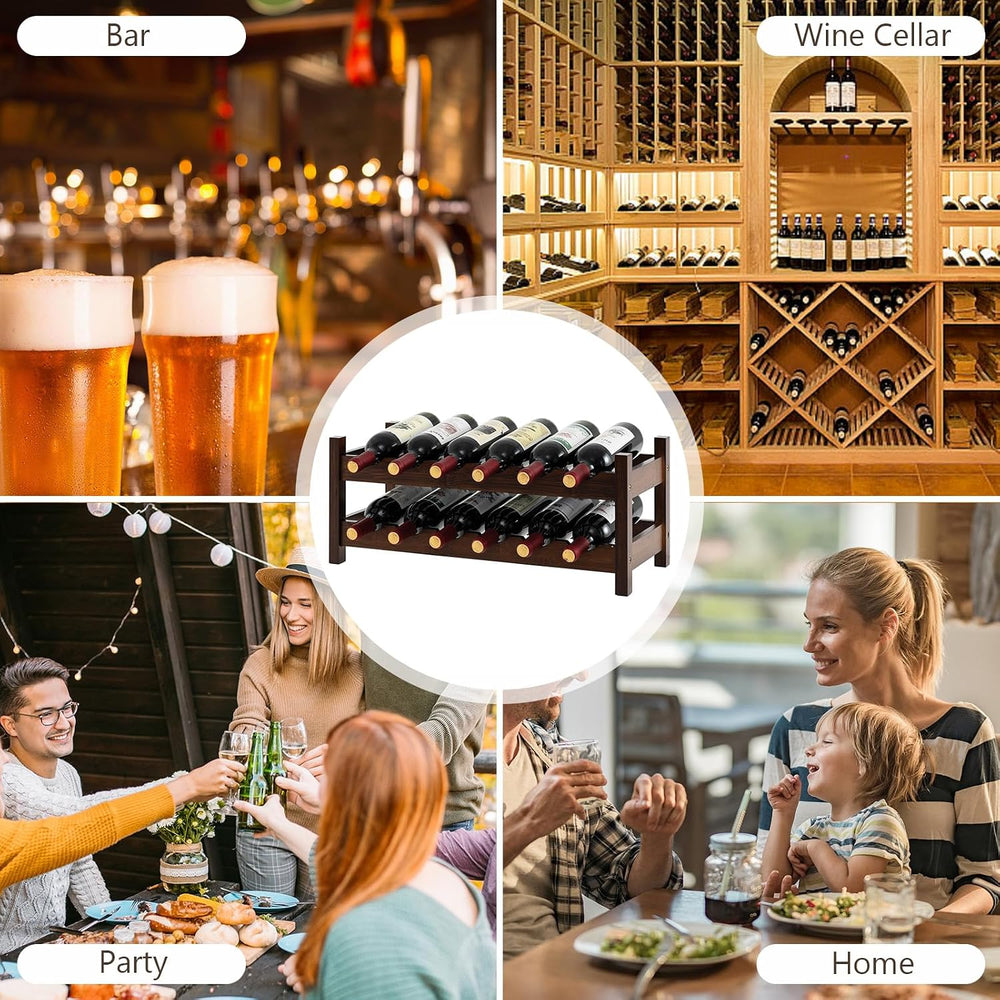 GIANTEX Bamboo Wine Rack, 2 Tier 12 Bottle Wine Storage Cabinet Shelf, Small ...