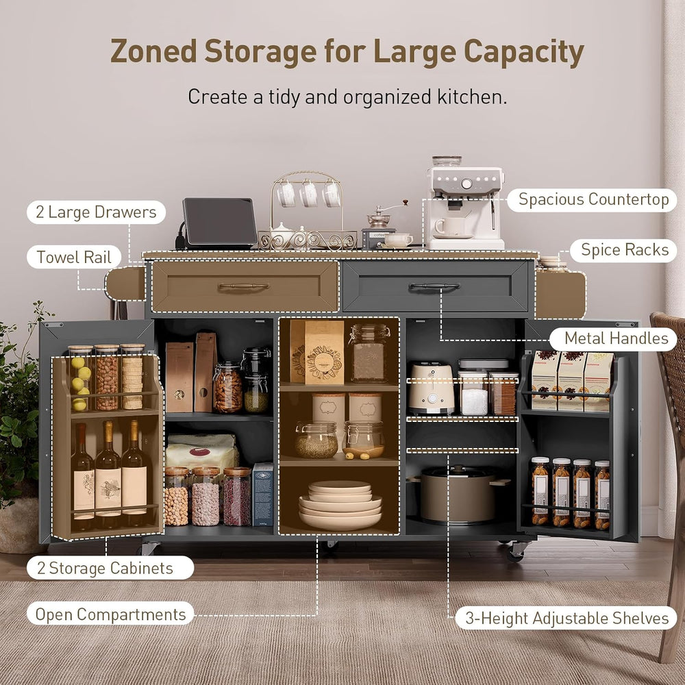 Kitchen Island with Power Outlets & Drop Leaf, Kitchen Cart with Storage,...