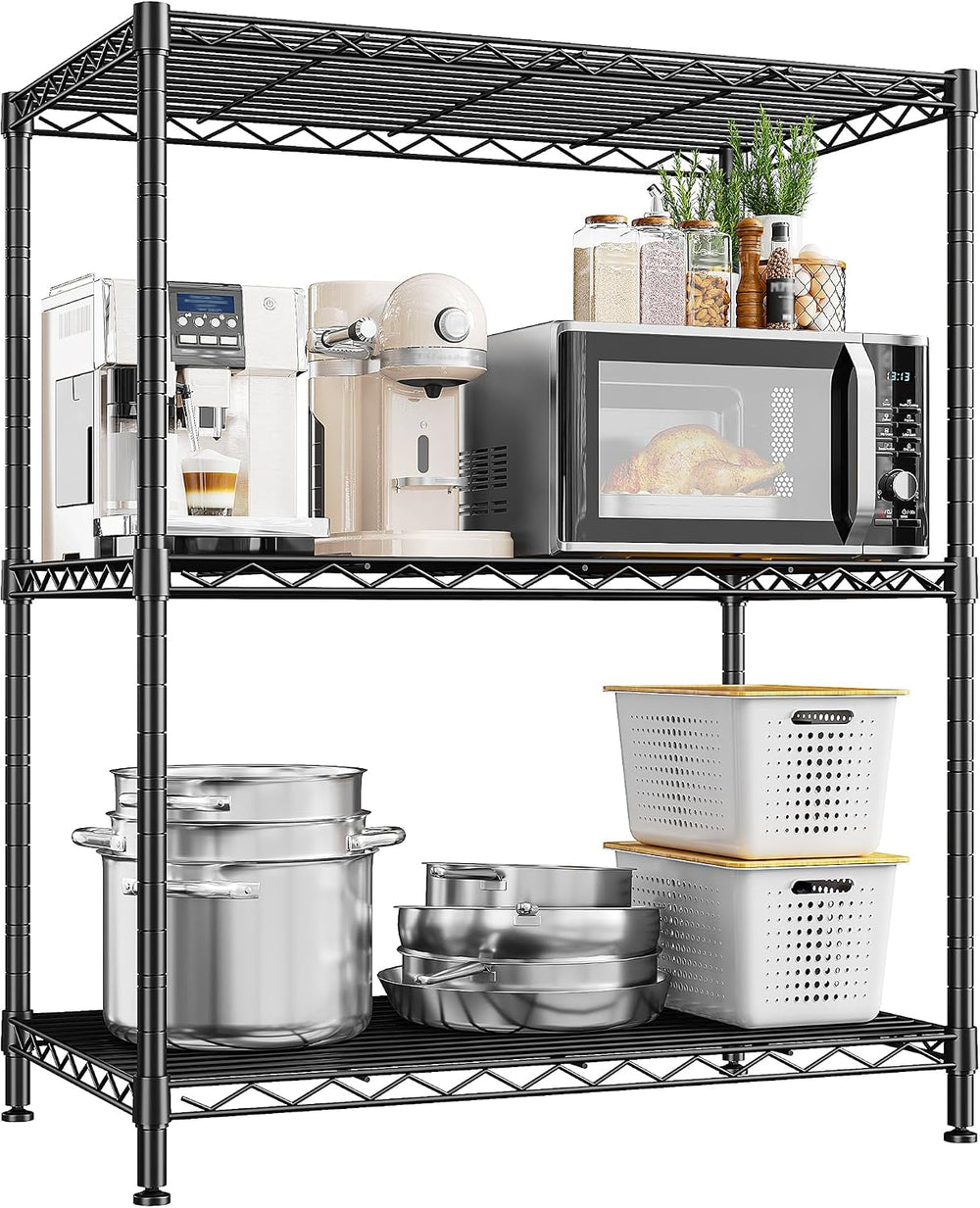 3-Tier 450LBS Adjustable Wire Shelving Unit for Kitchen, Black