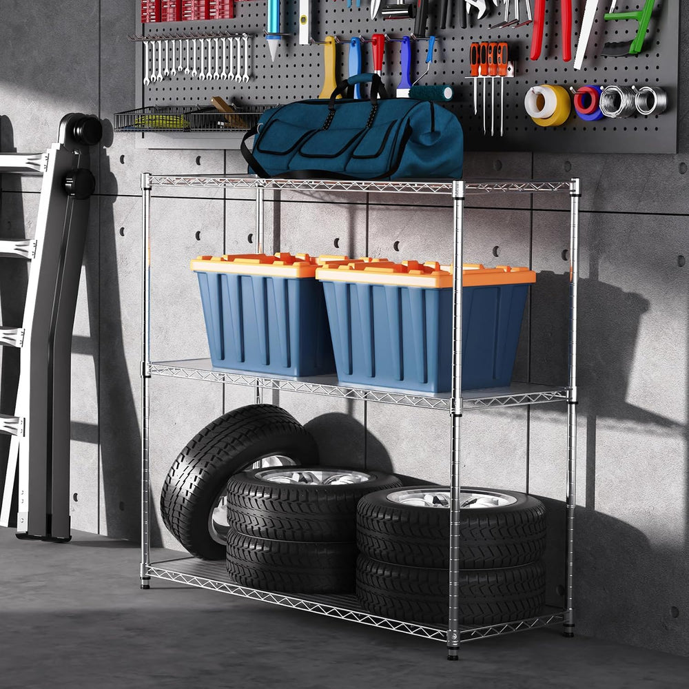 3 Tier NSF Metal Shelf Wire Shelving Unit, 1050lbs Capacity Heavy Duty Adjust...