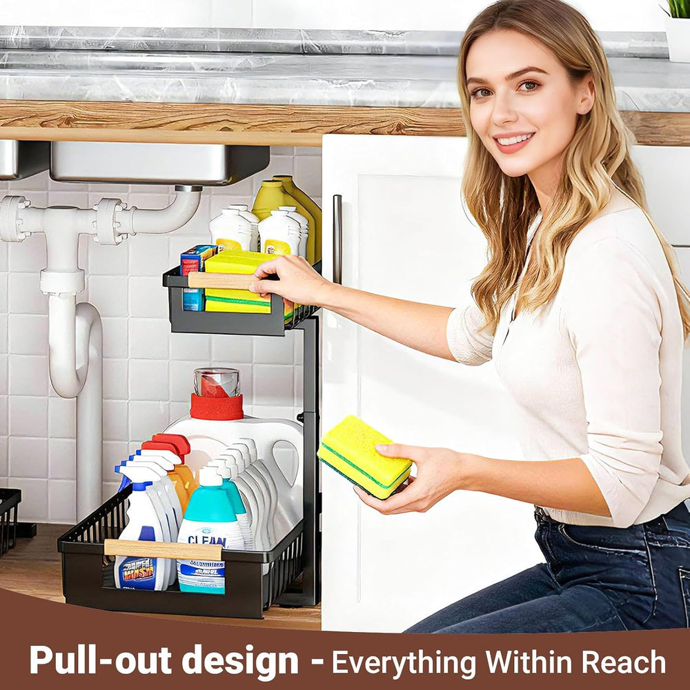 Under Sink Organizers and Storage, 2 Pack L-Shaped Pull Out Cabinet Organizer...