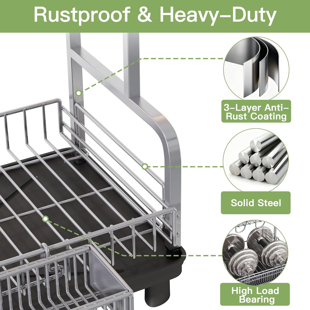 2 Tier Stainless Steel Dish Drying Rack for Kitchen Counter