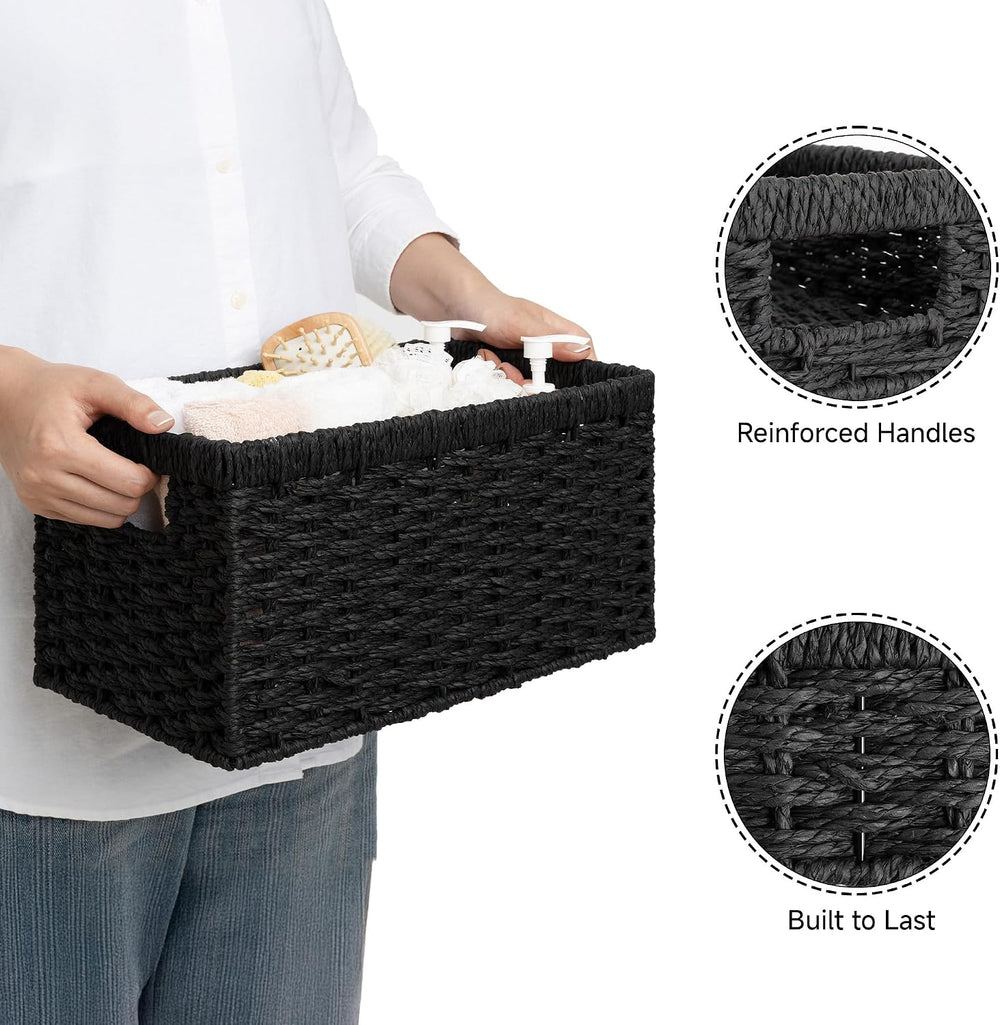 StorageWorks Wicker Storage Baskets for Organizing, Black Baskets, 2-Pack