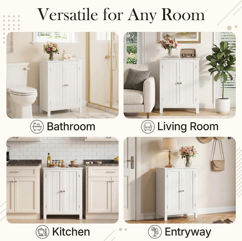 SUPER DEAL Modern Bathroom Floor Storage Cabinet with Adjustable Shelf and Do...