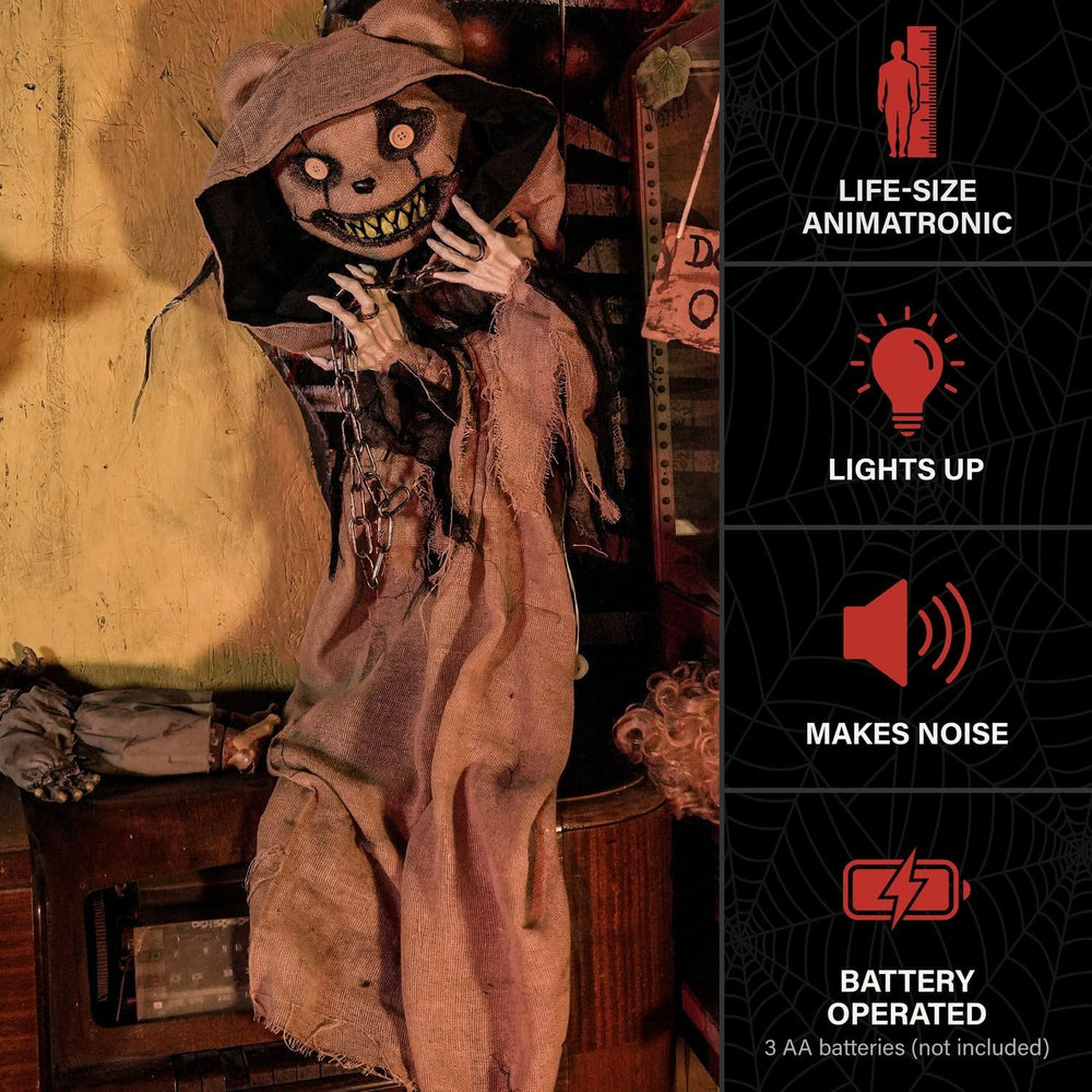 Haunted Hill Farm 3.3-Ft. Burlap Bear Halloween Animatronic