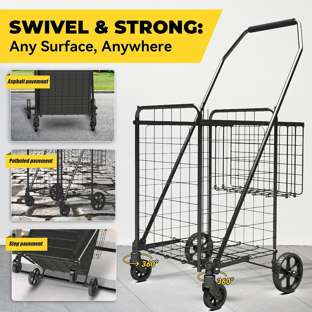 3.7 Cu Ft Folding Shopping Cart with 360° Braked Swivel Wheels