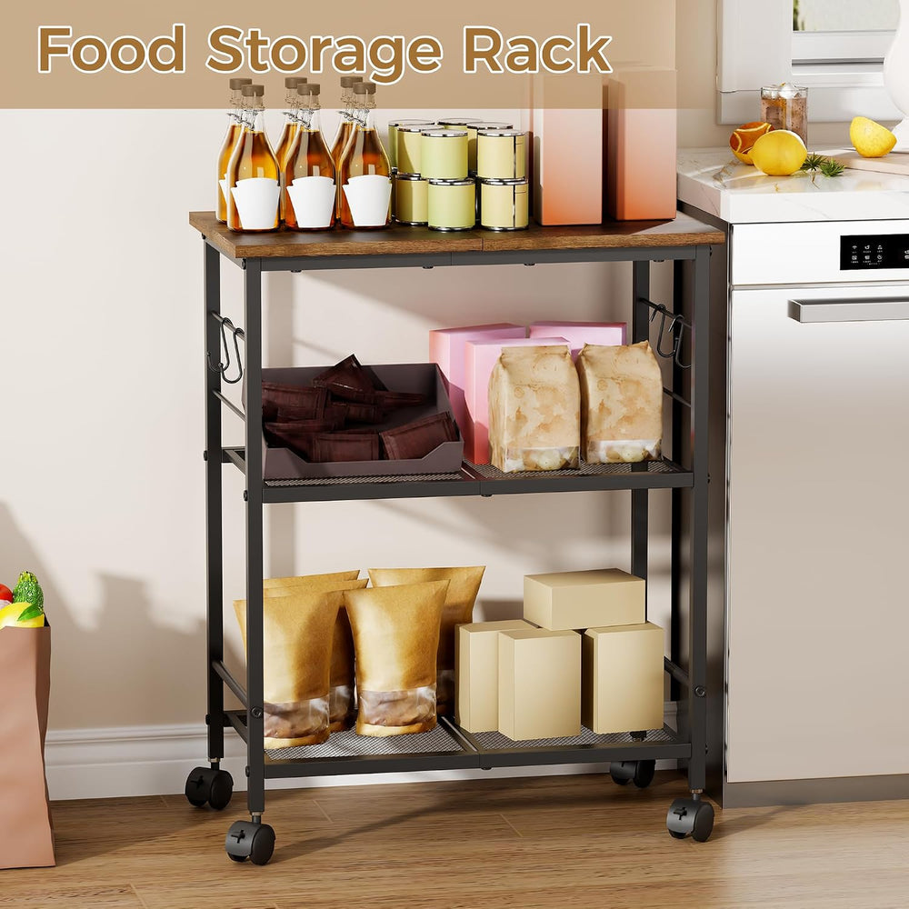 BEWISHOME Rolling Kitchen Microwave Cart with Wheels 3-Tier Microwave Stand