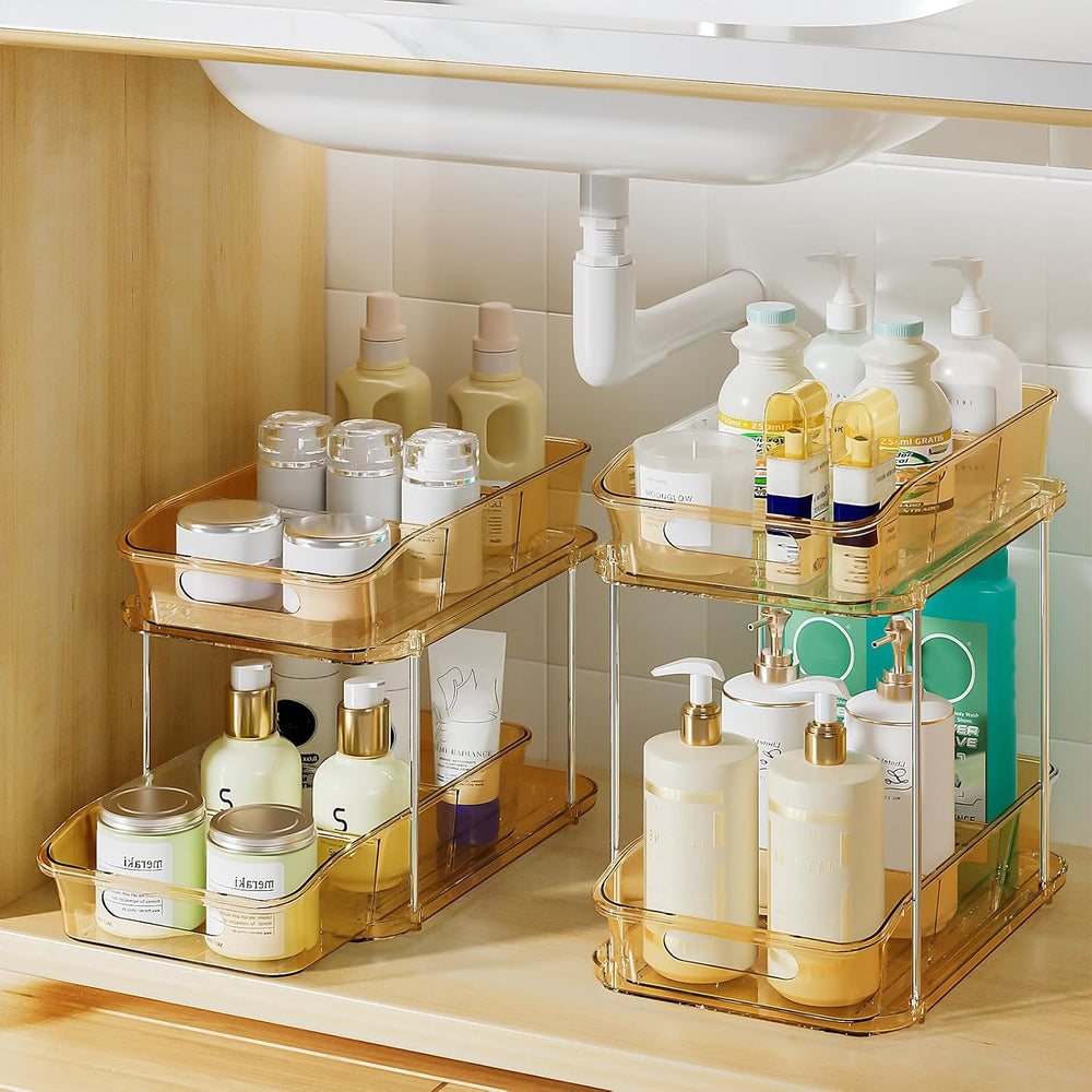 Delamu 2-Tier Under Sink Organizers and Storage, Multi-Purpose Stackable Bath...
