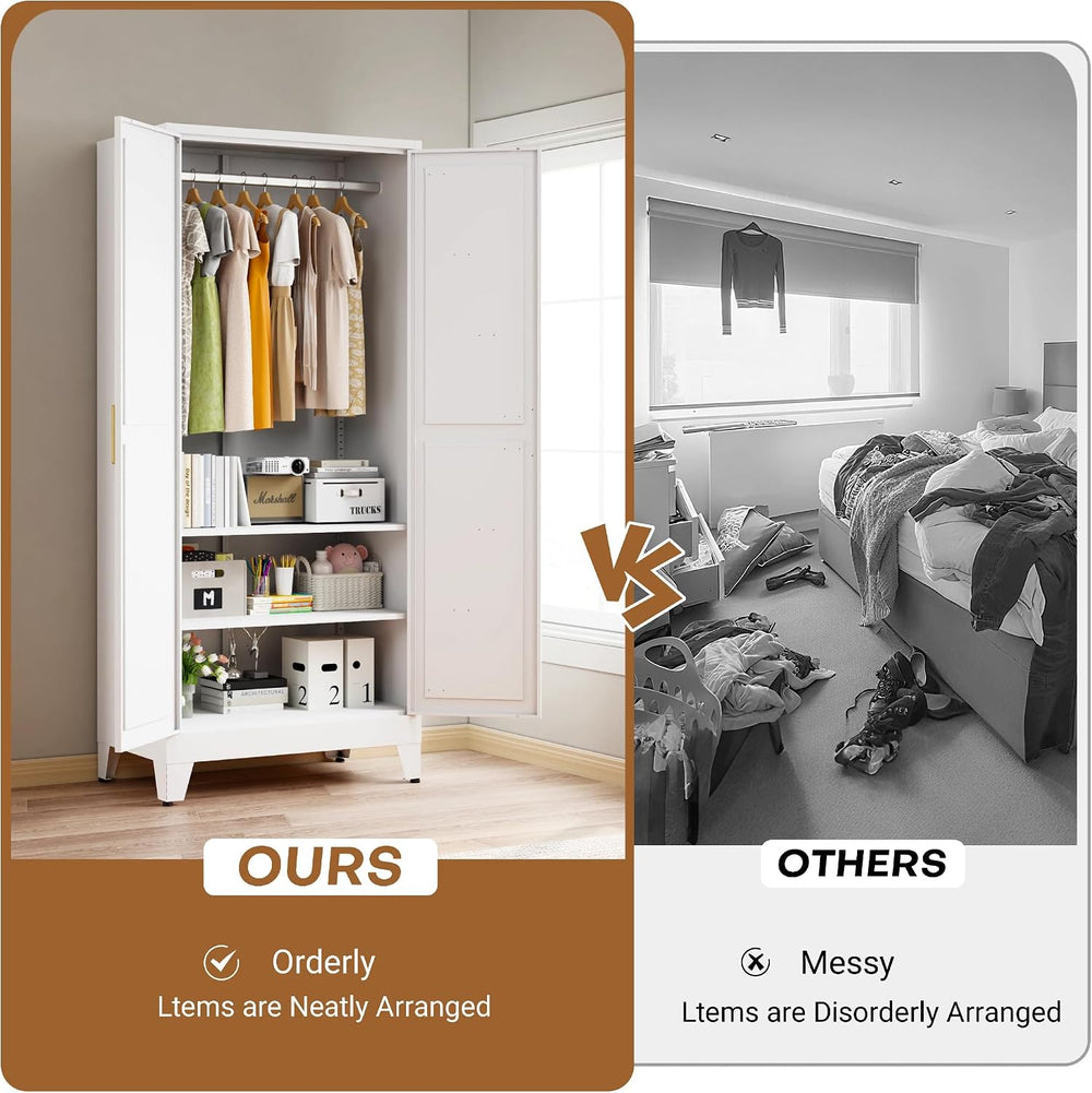 Wardrobe Closet with Doors, Armoire Wardrobe Closet with Hanging Rod