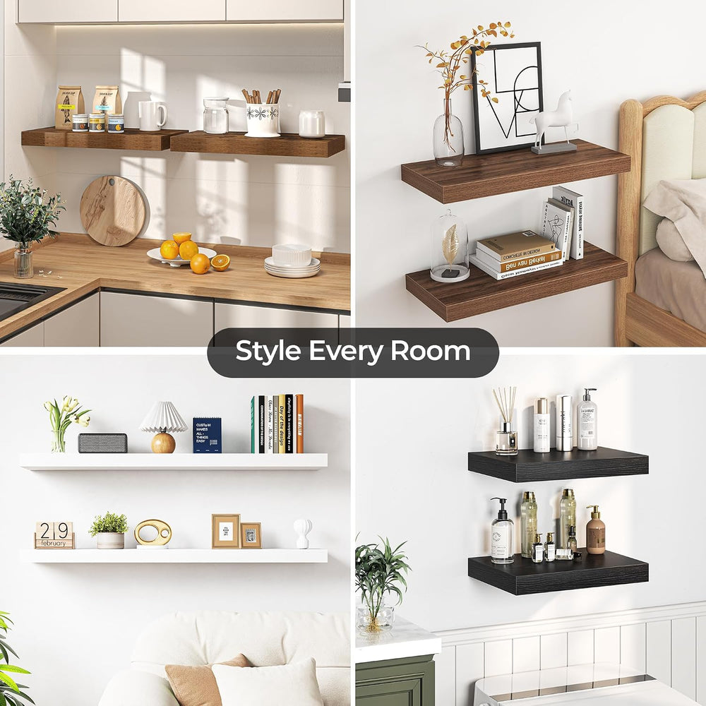 Fun Memories Rustic Brown Floating Shelves for Wall, Set of 2, 72 Inch Extra ...