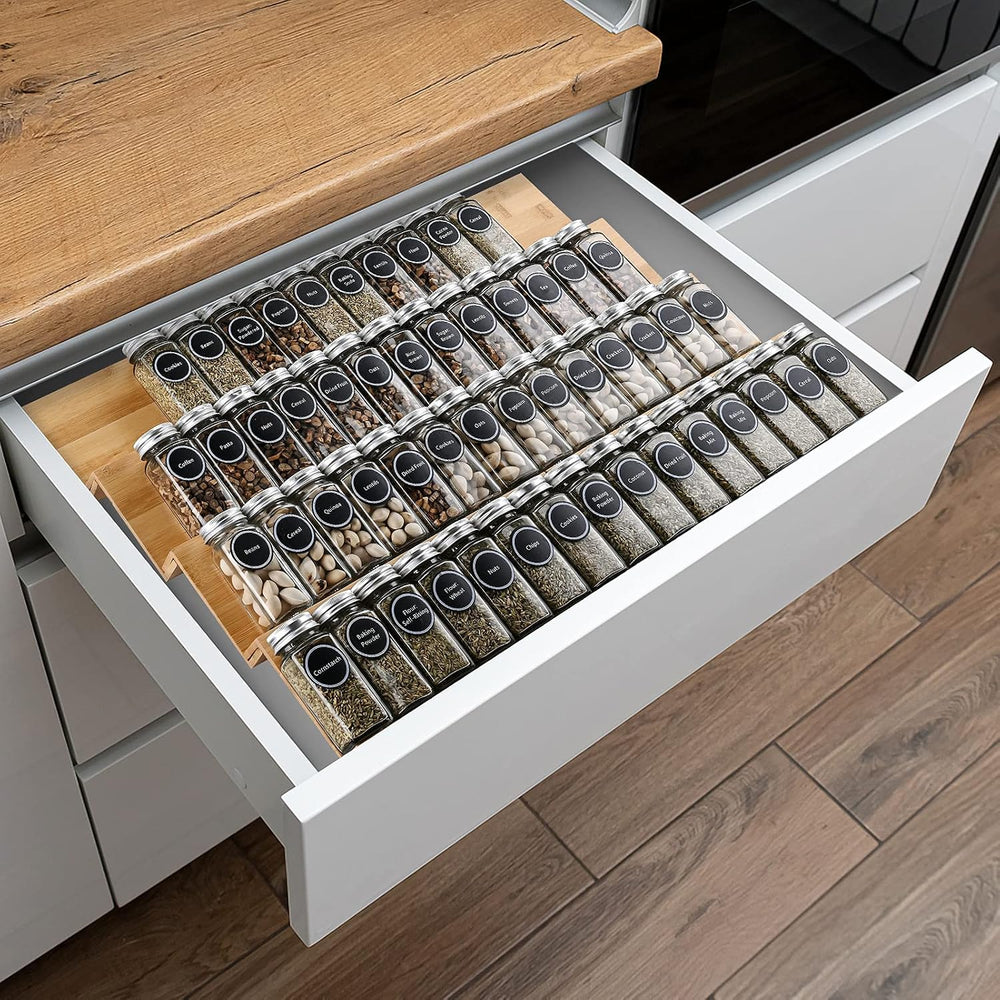Bamboo Spice Rack Tray - Spice Drawer Organizer for Kitchen Cabinets Storage ...