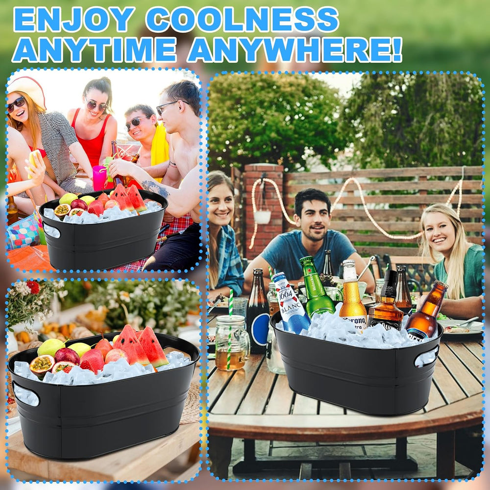 4Pcs 3 Gallon Black Galvanized Bucket Ice Bucket Large Metal Drink Buckets fo...