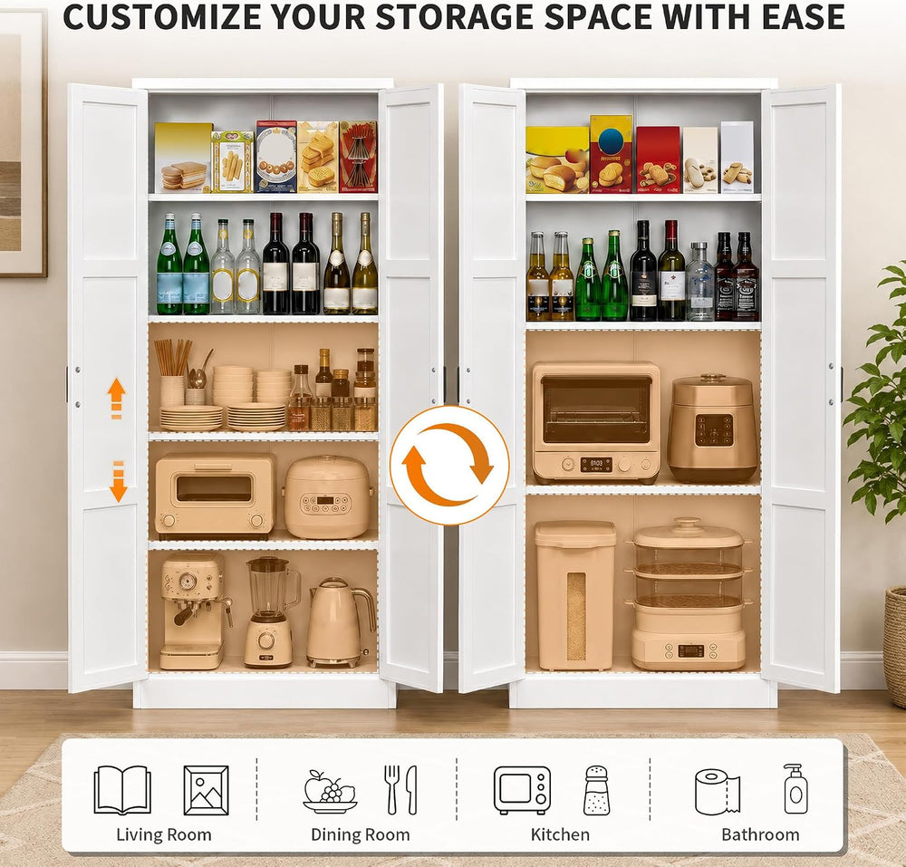 71” Metal Kitchen Pantry Storage Cabinet with Adjustable Shelves