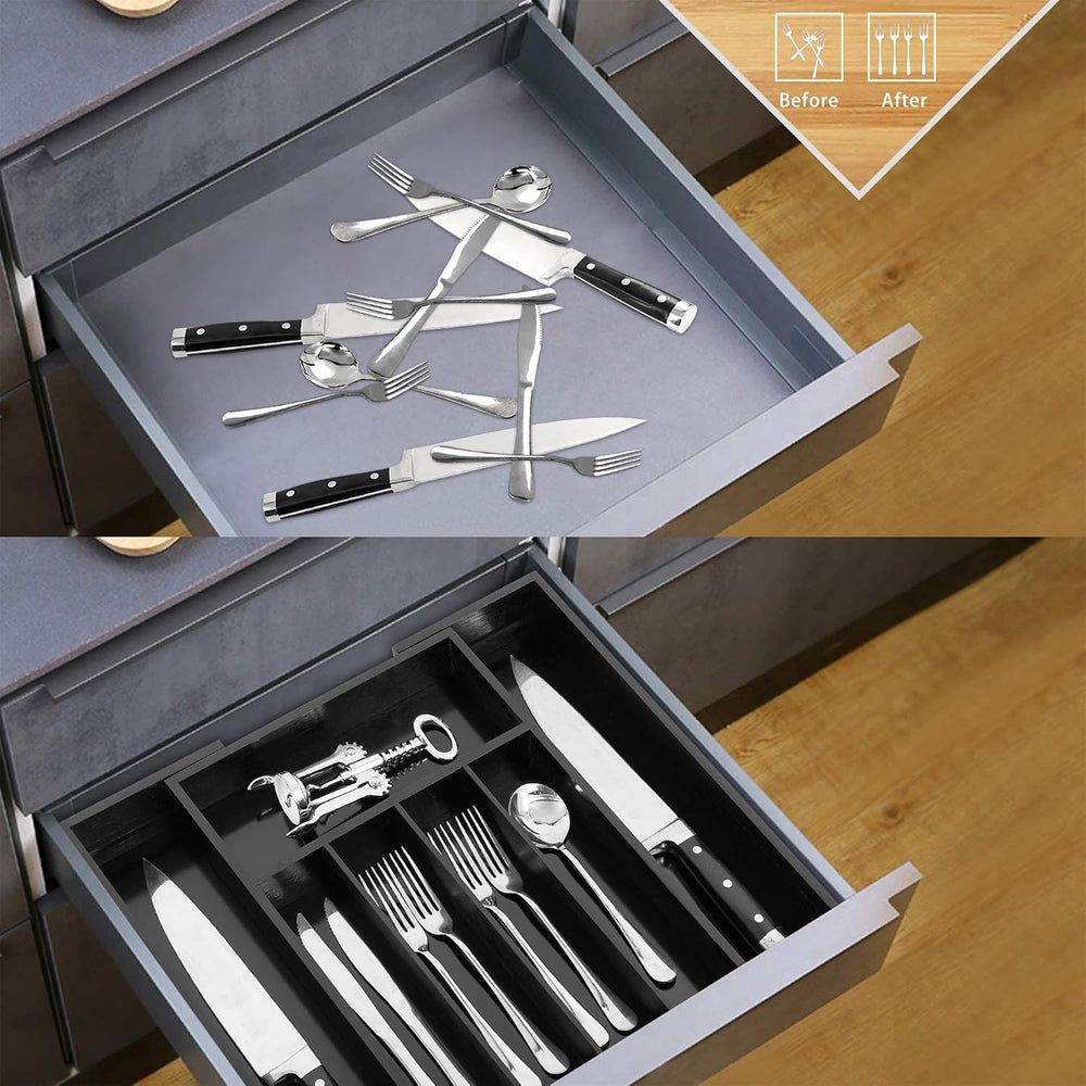 VaeFae Bamboo Drawer Organizer, Medium, Black