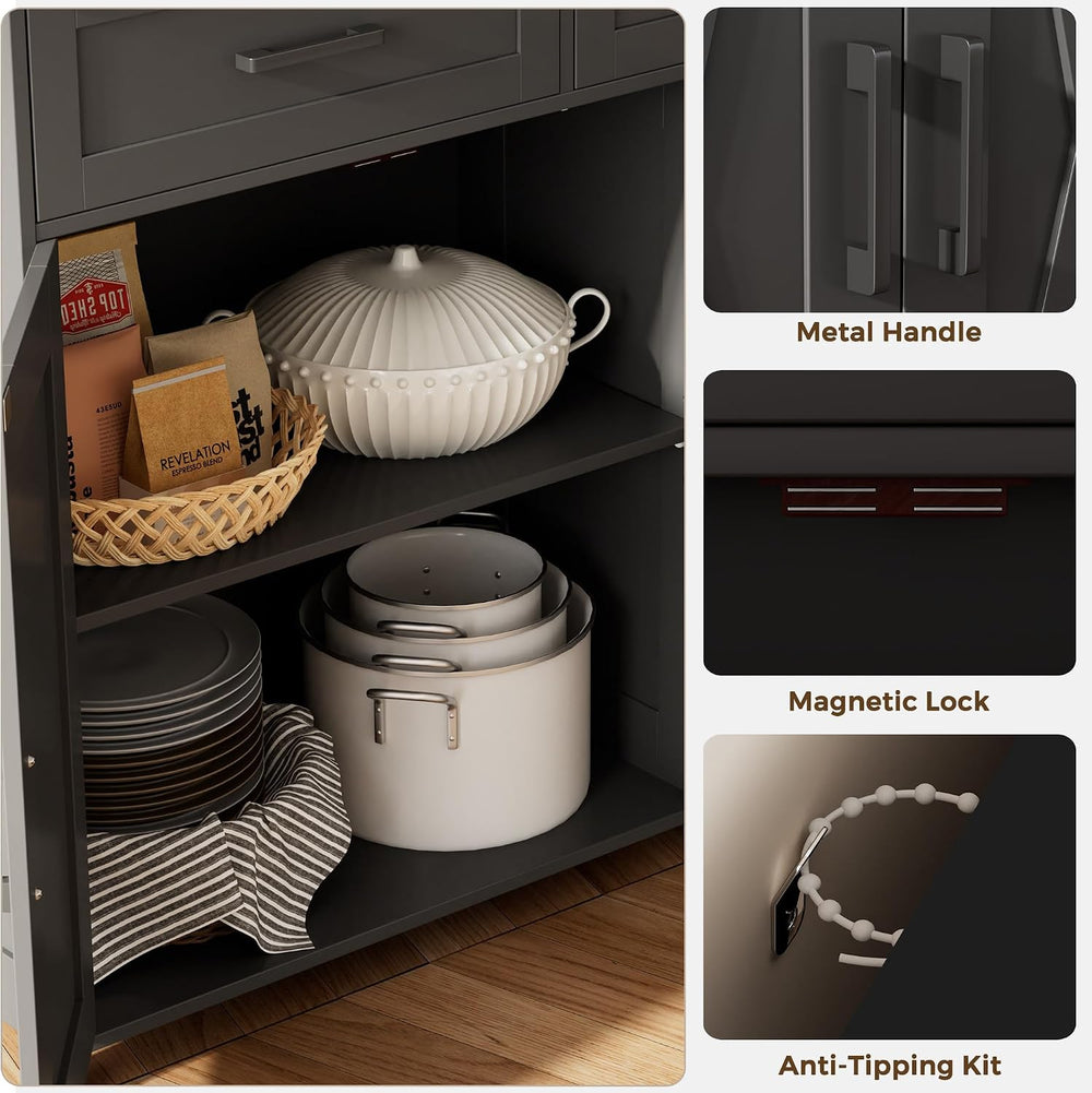 Homhedy Coffee Bar Storage Cabinet with Drawers, Kitchen Buffet Cabinet