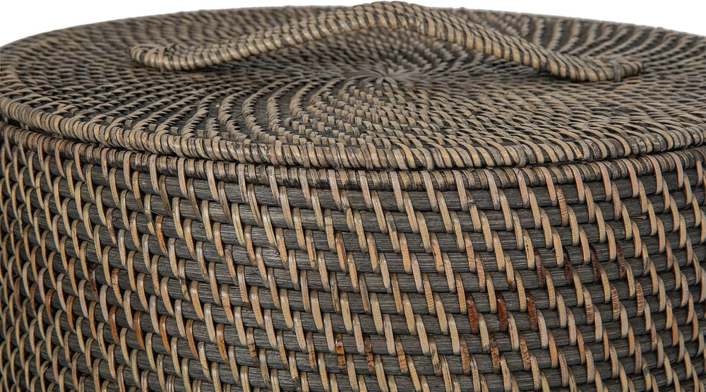 KOUBOO SMALL Rattan Laundry Hamper with Lid and Removable Liner, Black Wash