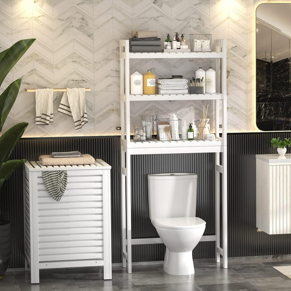 Over The Toilet Storage, 3-Tier Bamboo Bathroom Shelf, White