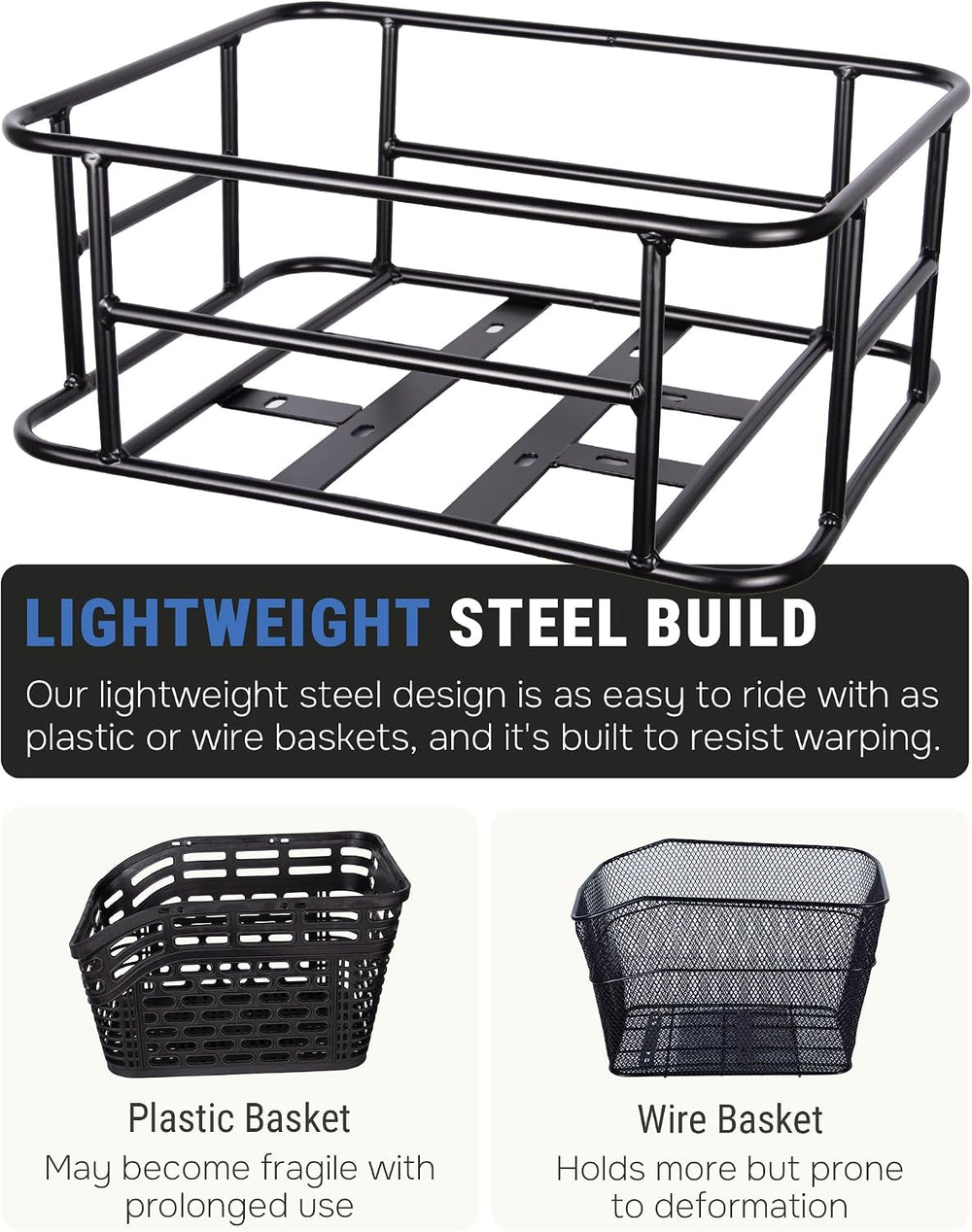 Lightweight Bike Rear Basket for Adults with Net and Liner, Steel Frame Bicyc...