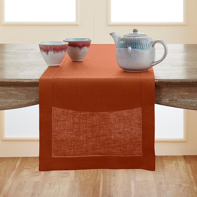Solino Home Linen Cinnamon Table Runner 144 Inches Long - 100% Pure Linen Ext...