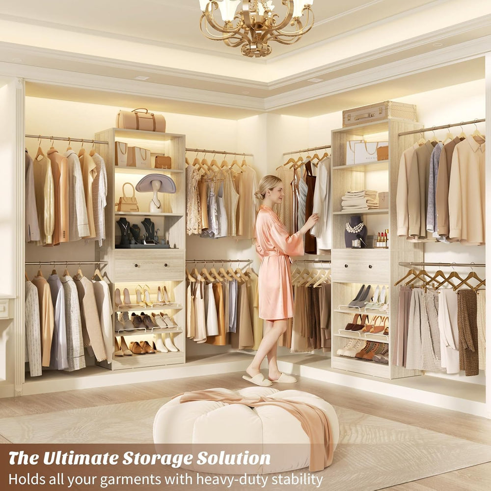 Wood Closet Organizer System - 4FT-9FT Expandable Wardrobe Closet with Drawer...