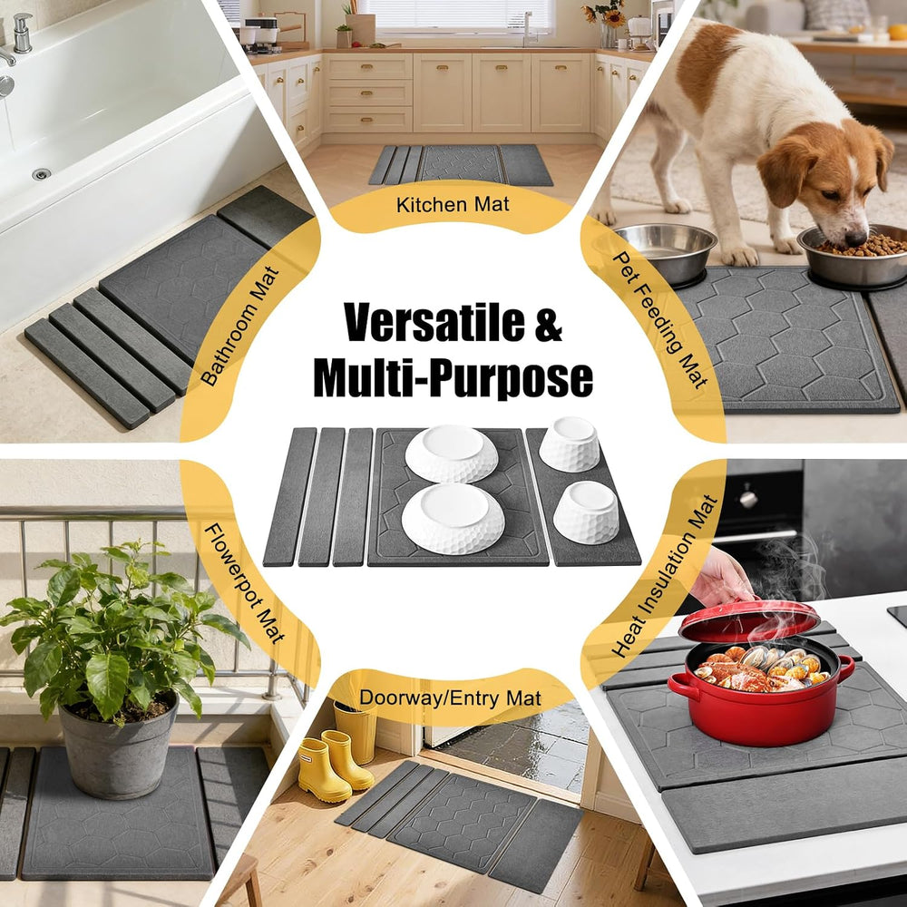 3-in-1 Collapsible Stone Dish Drying Mat, Gray, 24"x16"