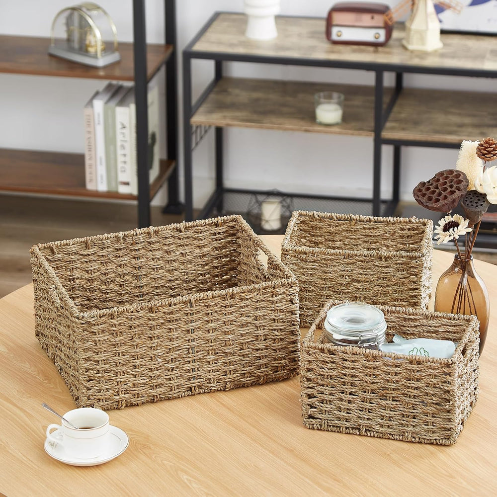 Vagusicc Wicker Basket, Seagrass Wicker Storage Basket with Built-in Handles,...