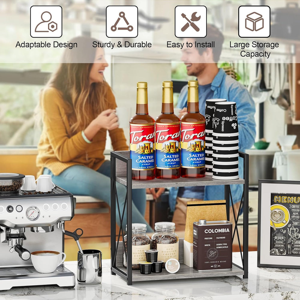 Giikin Coffee Bar Accessories, 2 Tier Spice Rack for Counter, Gray Kitchen Co...