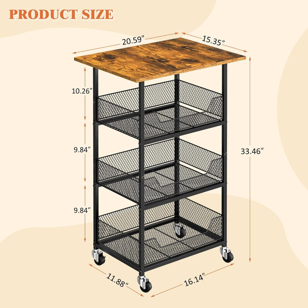 ThreeHio Rolling Kitchen Microwave Cart with Fruit Baskets, 4 Tier Microwave ...